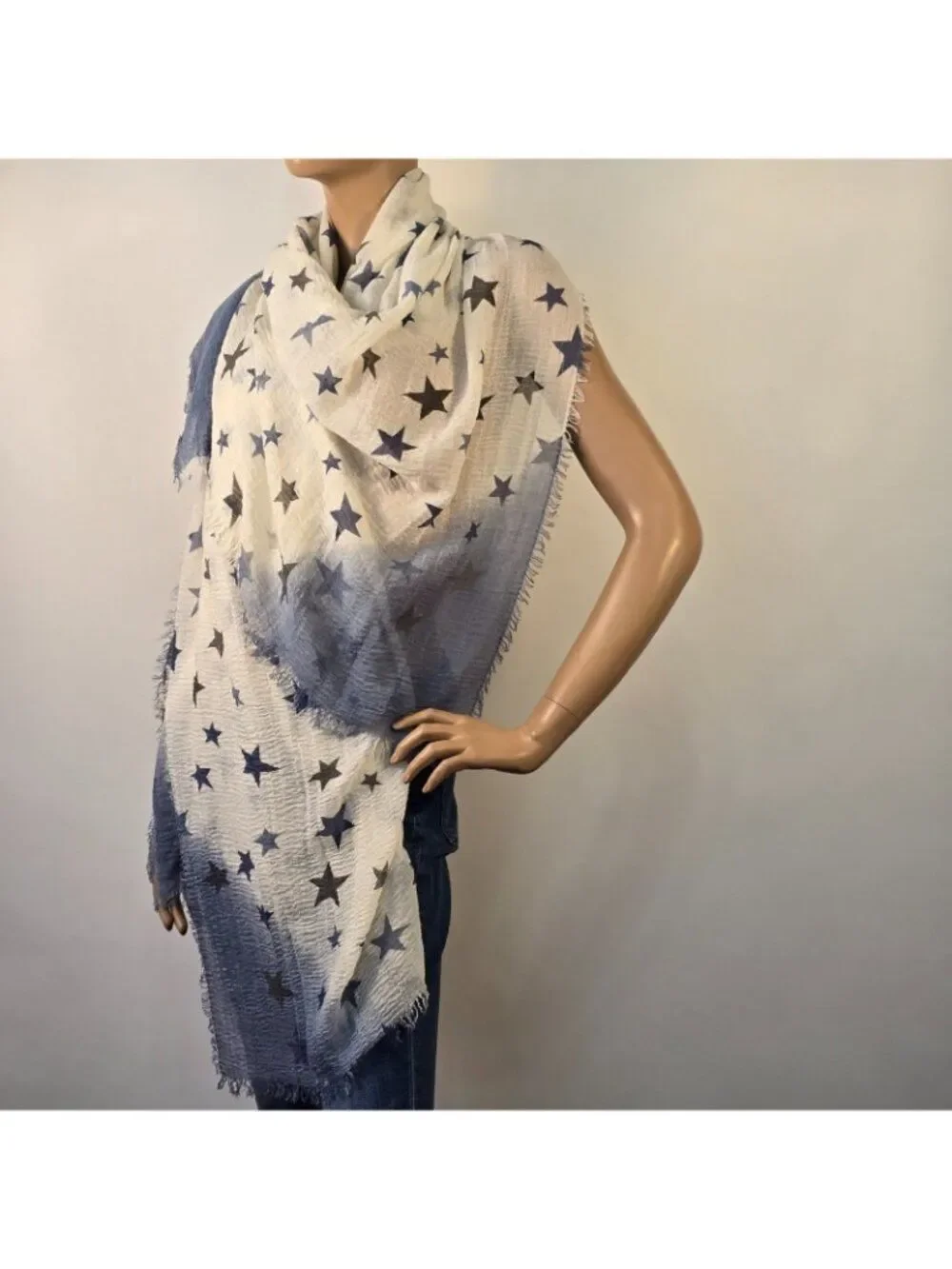 Scarf Fashion White Blue Stars Americana Patriotic Large Wrap